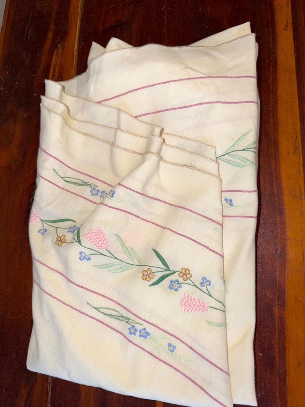 Vintage Round Tablecloth Embroidered Flowers